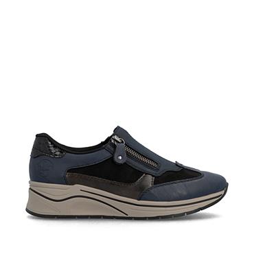 Rieker Side Zip Comfort Wedge Shoe - Navy Combi